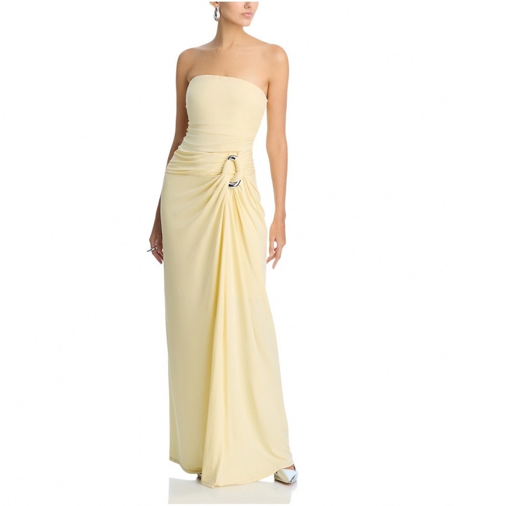 SIMKHAI Emma Strapless Gown Buttercream Yellow O-Ring Ruched Maxi Dress 8